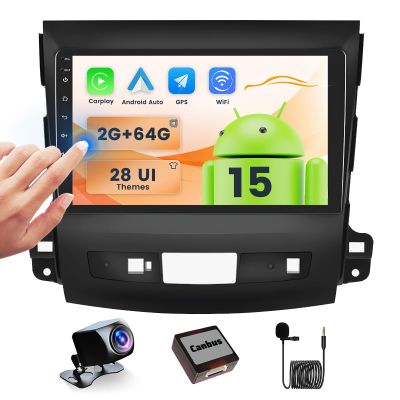 2+64GB Android Car Stereo for Mitsubishi Outlander 2008-2015 Wireless Carplay Android Auto, 9 Inch Touchscreen Car Radio GPS Navi WiFi Bluetooth Backup Camera FM RDS Radio EQ SWC
