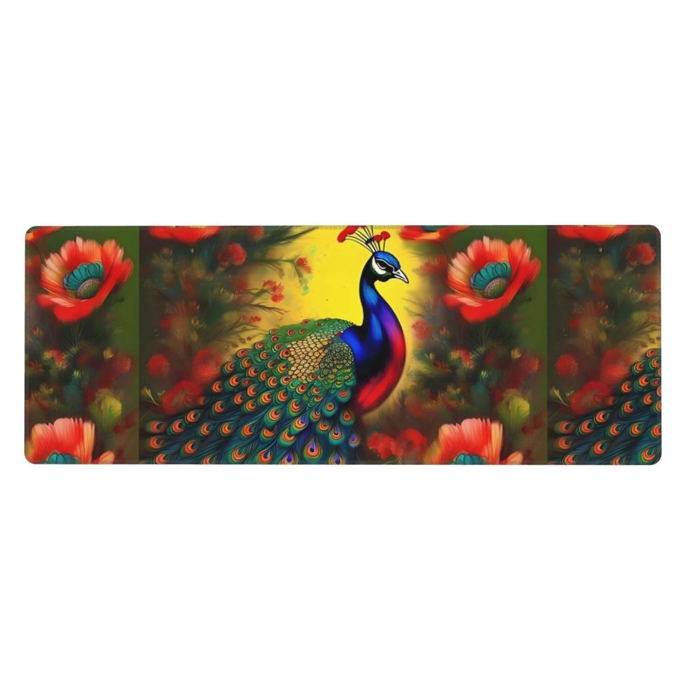 WZYGXMW Peacock Flowers Extended Mouse Pad Waterproof Anti-Slip Pad for Gaming Learning Office Horizontal Size 12x31.5 Inches, Black