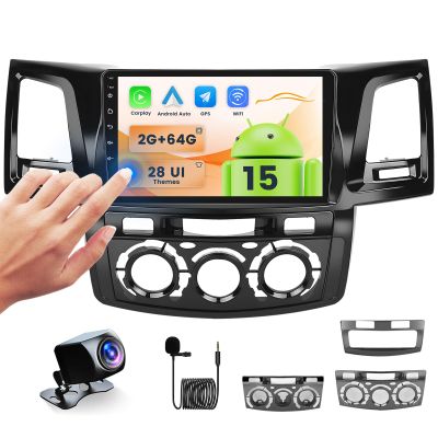 2+64GB Android Car Stereo for Toyota Hilux Fortuner 2005-2014 Wireless Carplay Android Auto, 9 Inch Touchscreen Car Radio GPS Navi WiFi Bluetooth Backup Camera FM RDS Radio EQ SWC