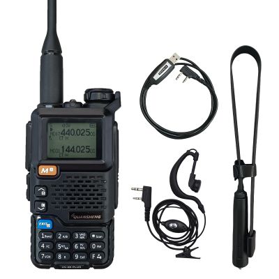 QUANSHENG UV-5R Plus Radio NOAA USB-C Charging Ham Radio AM FM Long Range RT-600 Air Band Tri-Band with 18.89in Tactical Antenna Headset and Programming Cable