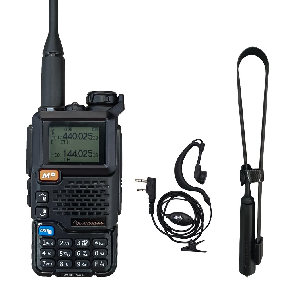 QUANSHENG UV-5R Plus Radio NOAA USB-C Charging Ham Radio AM FM Long Range RT-600 Air Band Tri-Band with 18.89in Tactical Antenna and Headset