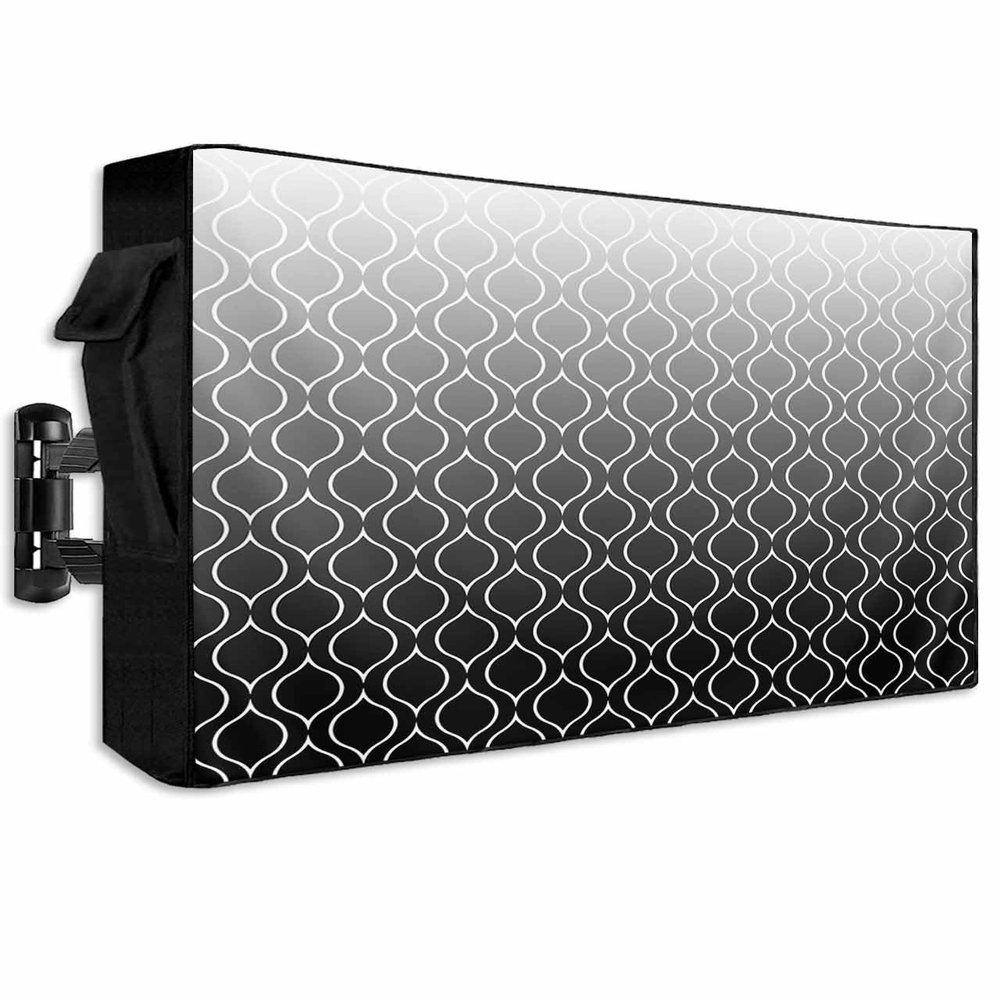 Futuregrace Outdoor TV Cover 52"x30" Waterproof and Wear-resistant Black White Ombre Geometric Trellis Morrocan TV Cover for 52"-55" Screen Zipper TV Screen Protector for LCD LED TV