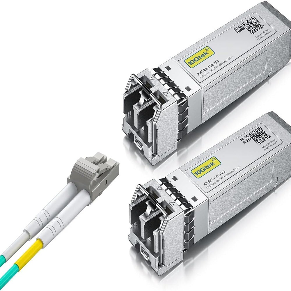 2 Pack of 10GBase-SR SFP+ Transceiver, Compatible with Intel E10GSFPSR, and 10 Pack of 3M Fiber Patch Cable