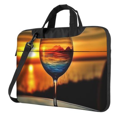 15.6 inch Laptop Tote Bag Men Women Sunset Wine Glass Shoulder Laptop Sleeve Briefcase Messenger Computer Bag