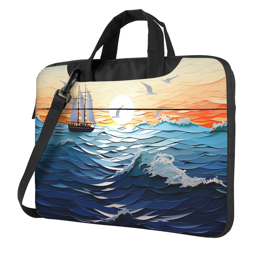 13 inch Laptop Tote Bag Men Women Ocean Waves Sailboat Shoulder Laptop Sleeve Briefcase Messenger Computer Bag