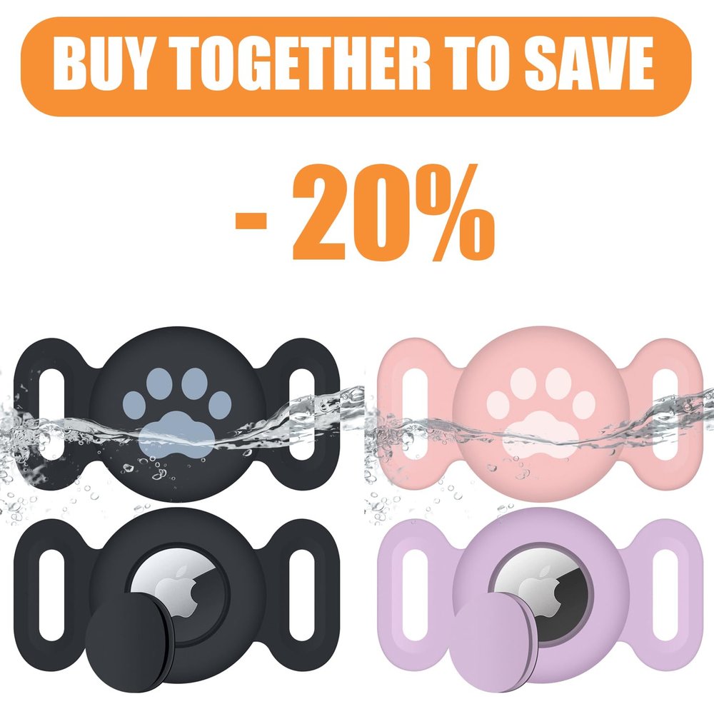 4 Pack Waterproof Airtag Dog Collar Holder, Protective Anti-Lost Airtag Case for GPS Dog Tracker, Silicone Airtag Cat Collar Dog Airtag Holder for Pets