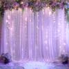 10x10ft Lavender Chiffon Backdrop Curtain with Lights String for Wedding Sheer Tulle Curtain Photo Backdrops Drapes for Baby Shower Birthday Party Home Ceremony Decorations view 1
