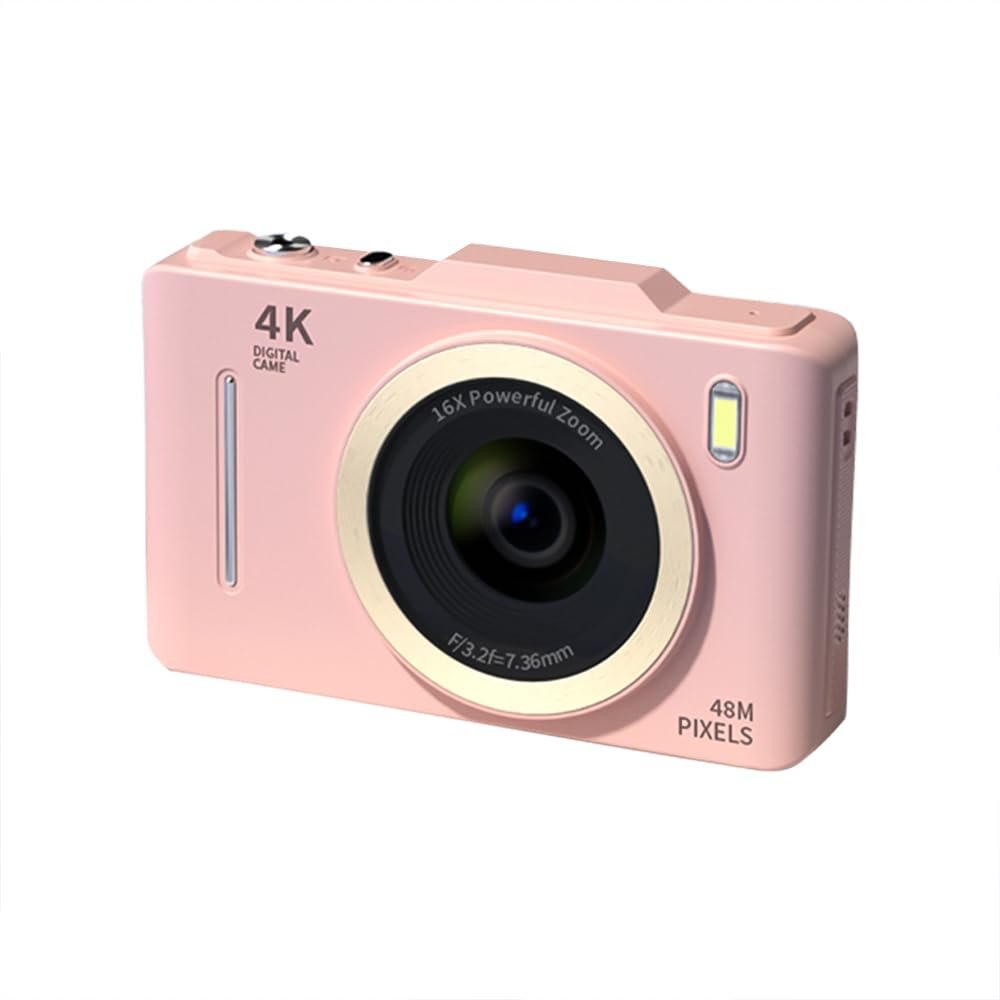 Andoer 4K Digital Camera Digital Video Camera 48MP Photo 2.8 Inch Screen 16X Digital Zoom AF Auto Focus Anti-Shake Motion Detection Built-in Flash Battery Beauty Filters Birthday Festival Gift, Pink