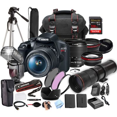 Canon EOS Rebel T7 Camera Bundle w/EF-S 18-55mm + 420-800mm Telephoto Lens + 128GB Extreme Speed Card, Camera Case, Tripod,TTL Speedlite, Spare Battery, Filters, More (Extreme Pro-Bundle) (Renewed)