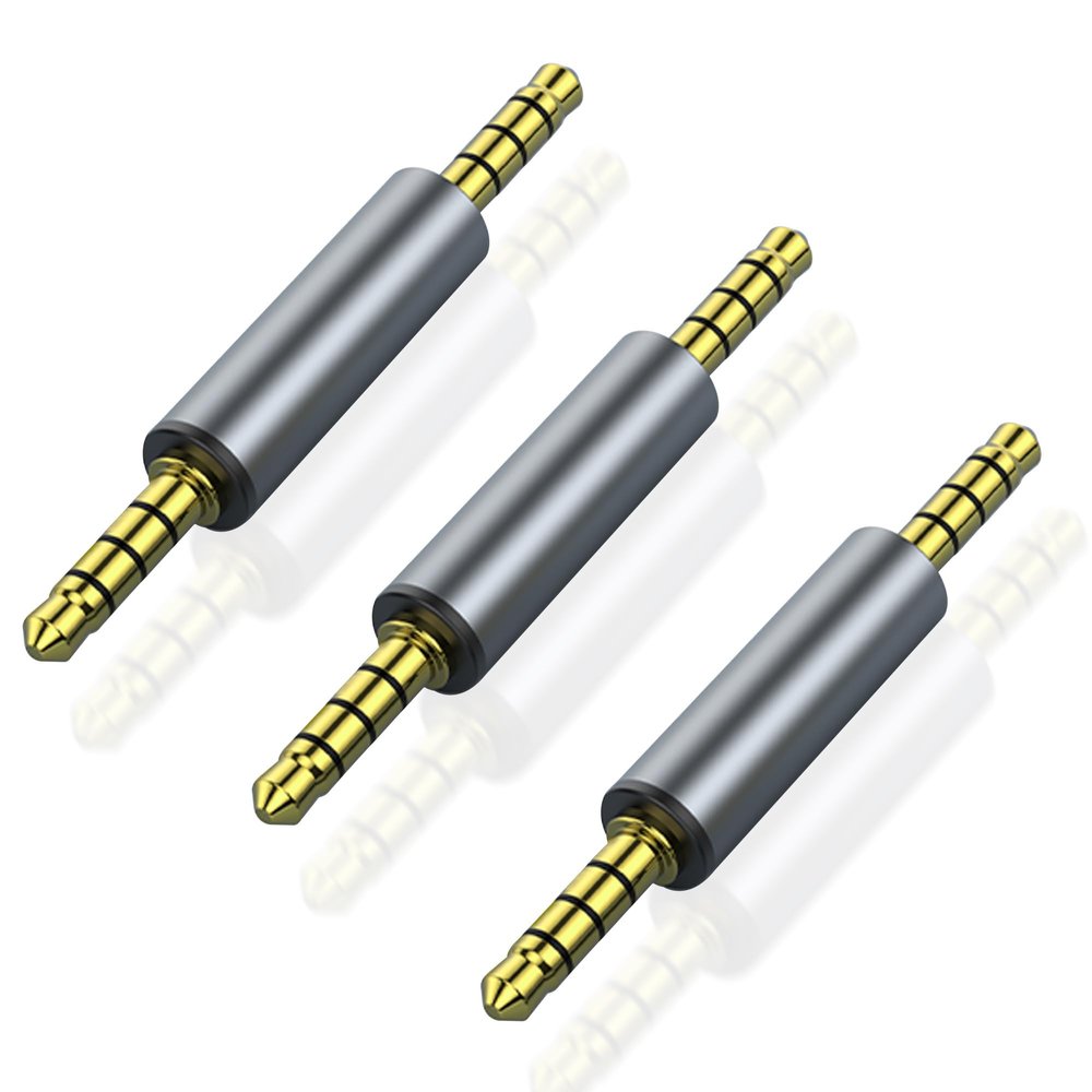 HATMINI 3 Pack 3.5mm Audio Adapter, 1/8" TRRS Stereo Jack Adapter, Male Coupler Gold Plated Connectors, for Mobile Phones, Tablets, Car Audio, Speakers