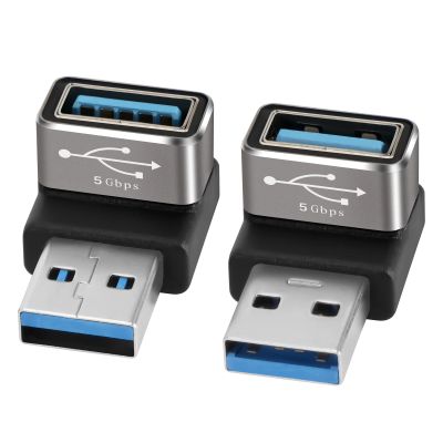 90 Degree USB 3.0 Adapter 2 Pack, (Up and Down) Right Angle USB Type-A Male to Female USB L Shape On The Go (OTG) Connector Extender Support Charge & Data Sync (5Gbps) for PC, Laptop, Mouse, Keyboard