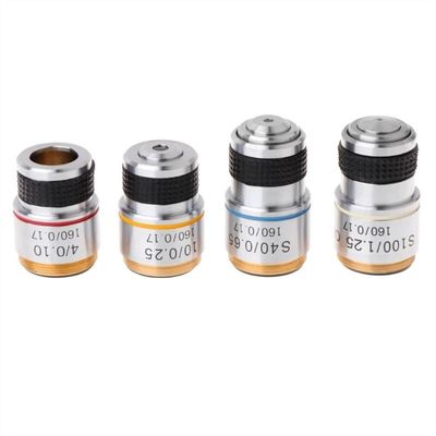 ZTBH Microscope Accessories Kit 185 Achromatic Pure Copper Objective Lens 4X 10X 20X 40X 60X 100X RMS 20.2mm for Biological Microscope Conjugate Distance 185 mm Microscope Slides(Color:4X10X40X100X)