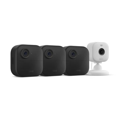 Blink Outdoor 4 + Blink Mini 2 Smart security cameras, two-way talk, HD live view, motion detection, set up in minutes, Works with Alexa 3 camera system + Mini 2 (White)