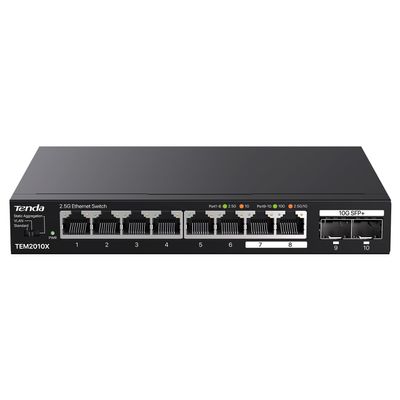 Tenda 2.5Gb Ethernet Switch | 10 Port 2.5G Network Switch | 8 x 2.5G Ports & 2 x 10G SFP+ | Plug & Play | Unmanaged Switch | Desktop/Wall-Mount | Metal Design | VLAN & Static Aggregation (TEM2010X)