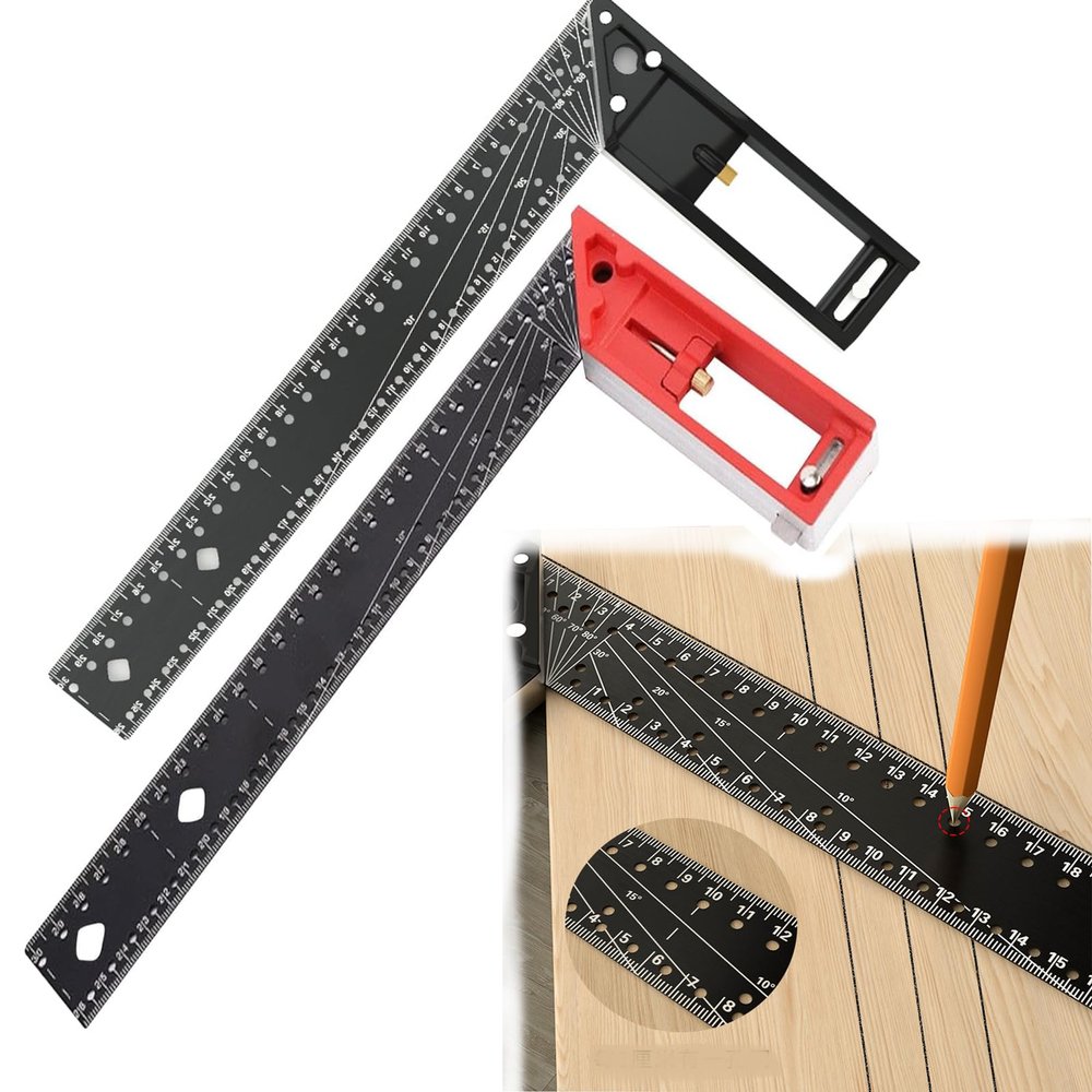 Stainless Steel Squares, 2024 New Multi-Angle Measuring Ruler, 12 Inch Escuadras De Carpintero, 45/90 Degree Multifunctional Gauge Right Angle Ruler for Precise Measuring, Drawing (2 Colors)