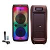 MR DJ USA FLAME4200 10" X 2 Rechargeable Portable Bluetooth Karaoke Speaker with Party Flame Lights Microphone TWS USB FM Radio + 18-LED Moving Head DJ Light view 2