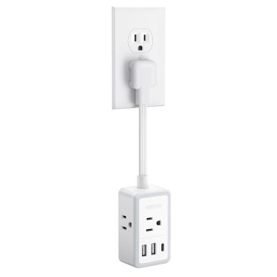 NTONPOWER Short Extension Cord 6 inch,Flat Outlet Extender with 3 AC Outlets 3 USB (1 USB-C) Mini Extension Cord Flat Wall Plug for Home Office