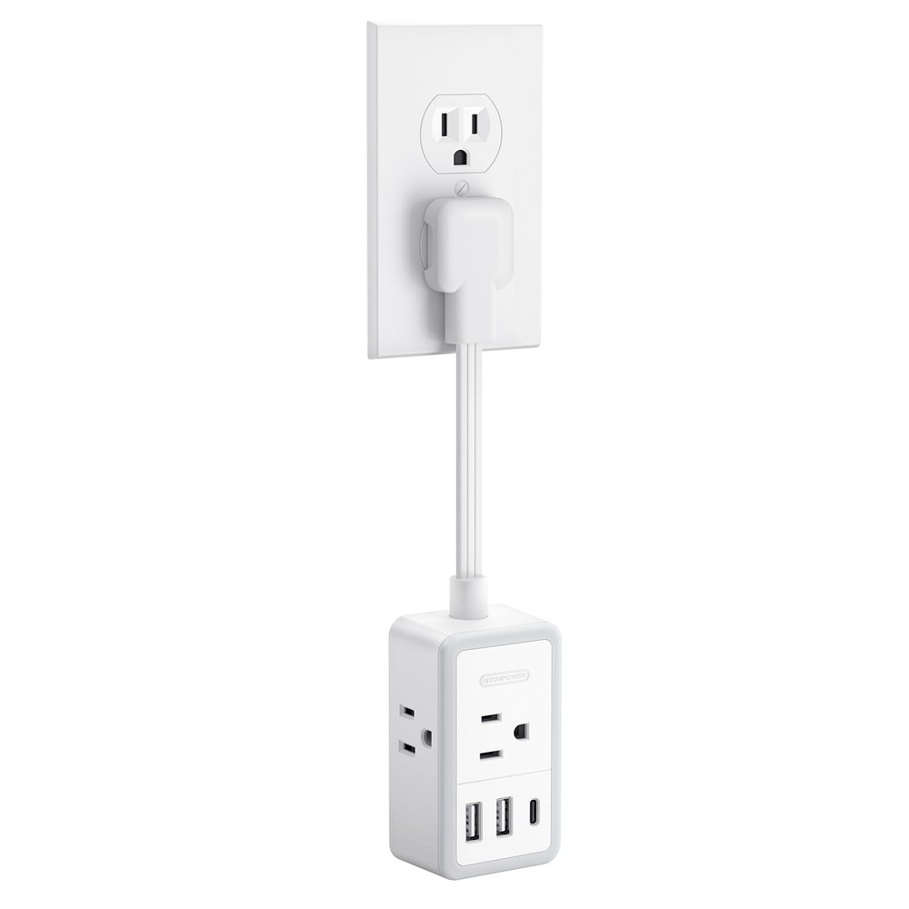 NTONPOWER Short Extension Cord 6 inch,Flat Outlet Extender with 3 AC Outlets 3 USB (1 USB-C) Mini Extension Cord Flat Wall Plug for Home Office