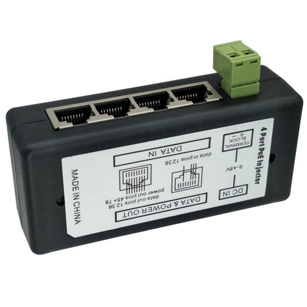 GZSHUNLI 1 Piece 4 Port POE Injector Four-Port Centralized POE Supply Box CCTV Surveillance IP Cameras Over Ethernet, Black, 500318112