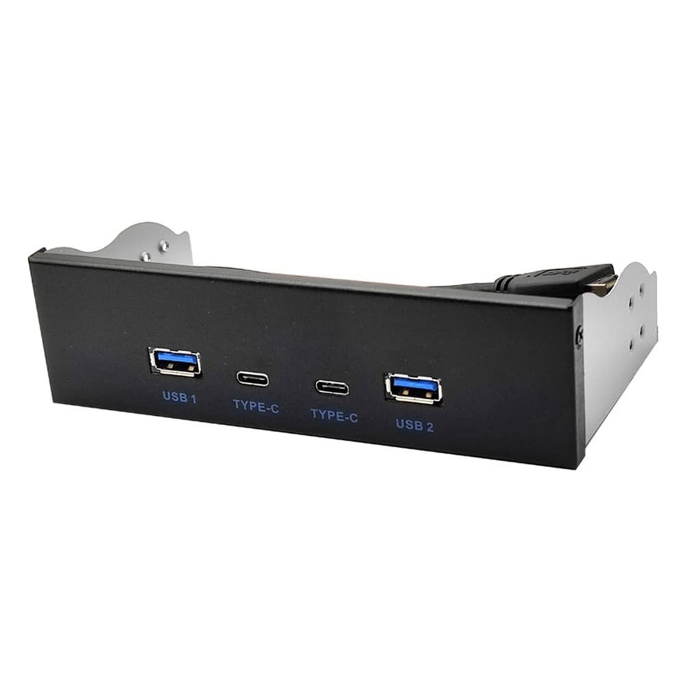 GZSHUNLI USB3.2 Type-C Optical Drive Panel Black Optical Drive Panel 2X USB GEN2+2X Type-C 3.5-Inch 5.25-Inch HUB 19PIN to C-Port Front Back Plug, 500348691