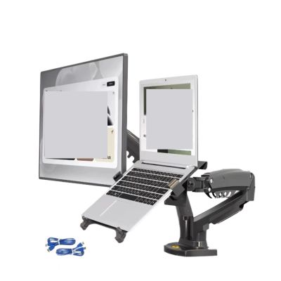 AVXANKTG Desktop F160 + FP-2 Gas Spring arms for 17"-27" Monitor Stand + 10"-17" Laptop Stand air Pressure mounting Bracket Load 2-9kg(Color:Matte Charcoal 2xUSB)