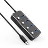 Aluminum Alloy 4 Port USB 3.0 Hub Sub-Control Switch HUB 60/120cm Cable Upto 5Gbps Splitter (Color : Black) view 1
