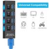 USB 3.0 Hub USB Hub 3.0 Multi USB Splitter 3 Hab Use Power Adapter 4 Port Multiple Expander USB3 Hub with Switch for PC view 4