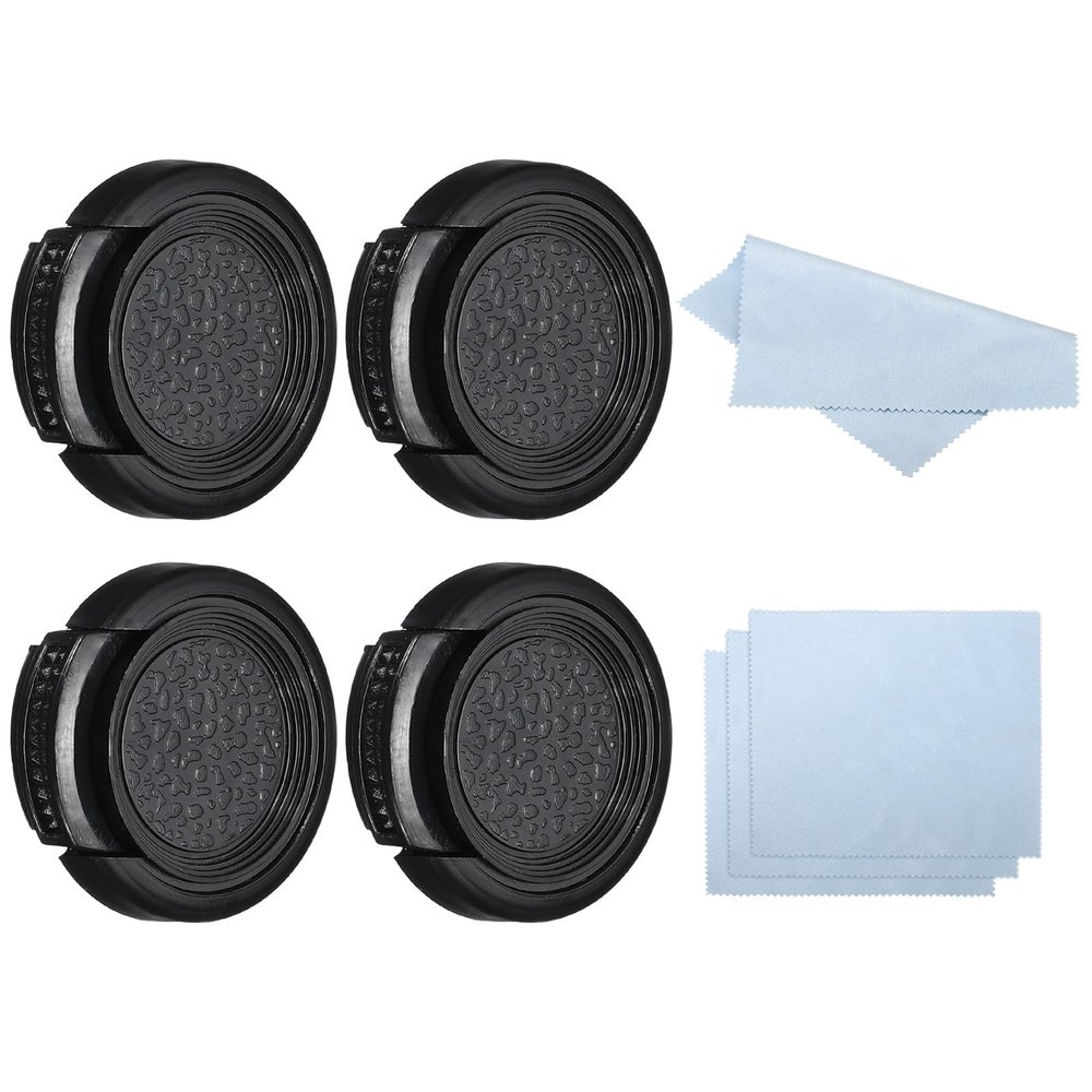 PATIKIL 25mm Lens Cap, 4 Pack Sides Pinch Snap Camera Lens Cover for Front Lens with Cloth, Suitable for 25mm Thread Universal DSLR Lenses, Black for Nikon, for Fujifilm, for Pentax