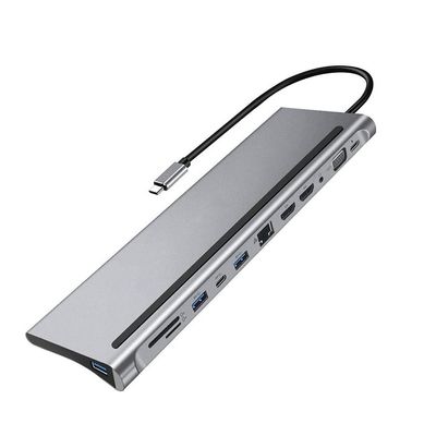 12-in-1 Fast USB Type C Hub for Dual 4K Docking Station Dual RJ45 Pd USB 2.0 Charging VGA Audio Jack 3.5mm Adapter