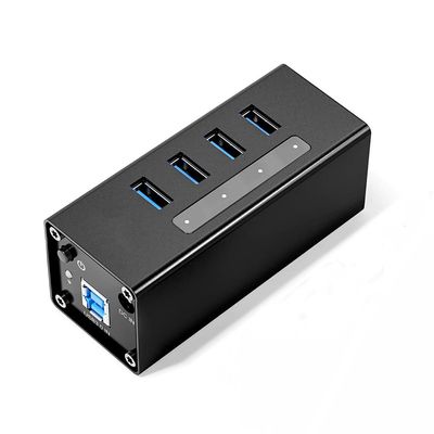 Aluminum 4 Port USB3.0 Splitter USB HUB Support BC1.2 Charging with 12V2A Power Adapter for Laptop PC Accessories (Color : Black)