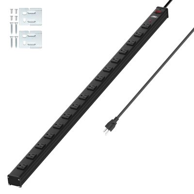 16-Outlet Long Power Strip Heavy Duty Surge Protector Wide Spaced Metal Power Strip with Mounting Brackets, 1800J, 15A, 6FT ETL Listed