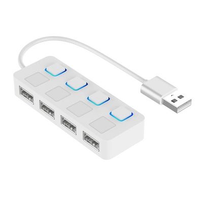 USB 2.0 HUB Multi USB Splitter 4 Port Expander Multiple USB 2.0 Hub Use Power Adapter USB2.0 Hub with Switch for PC Computer (Color : White)