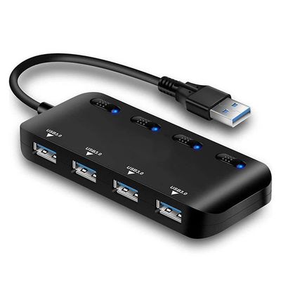 USB 3.0 HUB 4 Ports Fast Speed Thin USB3.0 Splitter Cable LED Indicator Seperate Switches for PC Mouse Keyboard Computer
