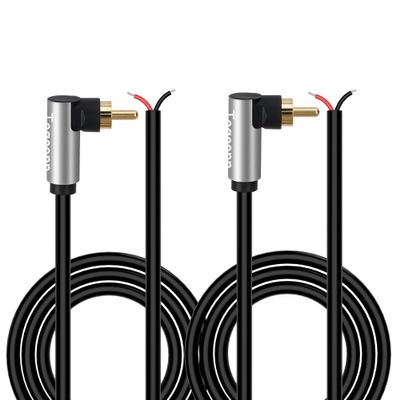90 Degree RCA to Bare Wire Speaker Cable (2 Pack 20AWG 6 feet),Replacement RCA Male Plug Jack Connector Adapter to Bare Wire Open End, RCA male to repair Audio Speaker cords, RCA pigtail cable