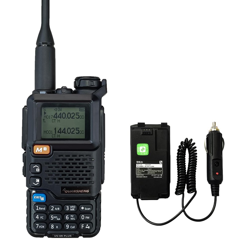 QUANSHENG UV-5R Plus Radio NOAA USB-C Charging Ham Radio AM FM Long Range RT-600 Air Band Tri-Band with Battery Eliminator Car Charger