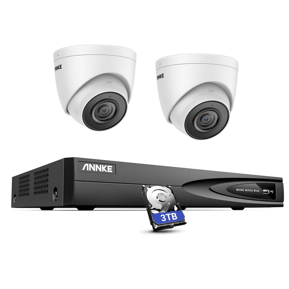 ANNKE 5MP Home Security Camera System, 12MP H.265+ NVR for 24/7 Reocrding, 2pcs 5MP 3K PoE IP Turret Camera Wired, Human&Vehicle Detection, IP67 Weatherproof, Color Night Vision, 3TB HDD Included