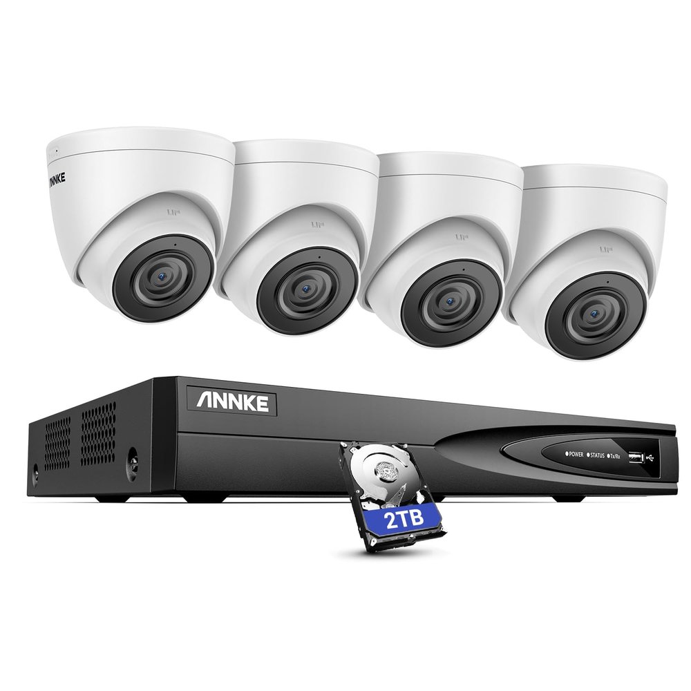 ANNKE 5MP Home Security Camera System, 12MP H.265+ NVR for 24/7 Reocrding, 4pcs 5MP 3K PoE IP Turret Camera Wired, Human&Vehicle Detection, IP67 Waterproof, Color Night Vision, 2TB HDD Included