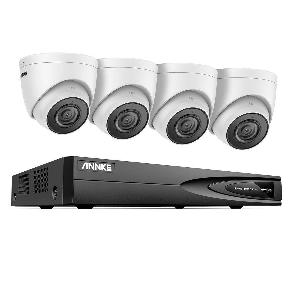 ANNKE 5MP Home Security Camera System, 12MP H.265+ NVR for 24/7 Reocrding, 4pcs 5MP 3K PoE IP Turret Camera Wired, Human&Vehicle Detection, IP67 Waterproof, Color Night Vision, HDD Not Included