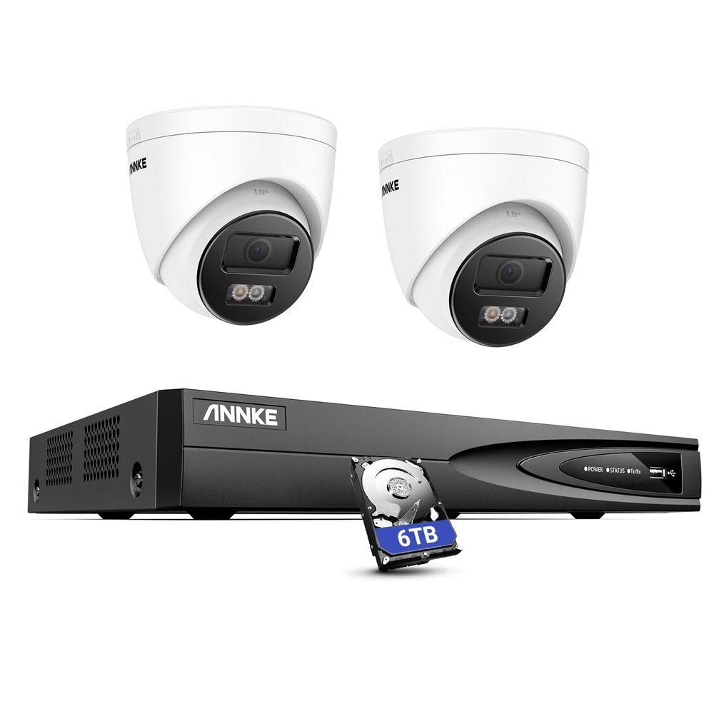 ANNKE 12MP PoE Security Camera System, 8CH NVR, 2pcs 12 Megapixel UHD PoE Surveillance IP Turret Camera with Smart Dual Light, Human&Vehicle Detection, Color Night Vision, 6TB HDD Included