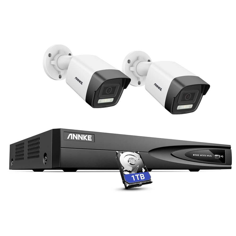 ANNKE 8MP PoE Security Camera System, 12MP H.265+ NVR, 2pcs 4K PoE Surveillance IP Bullet Camera with Smart Dual Light, Human&Vehicle Detection, Color Night Vision, IP67, 1TB HDD Included