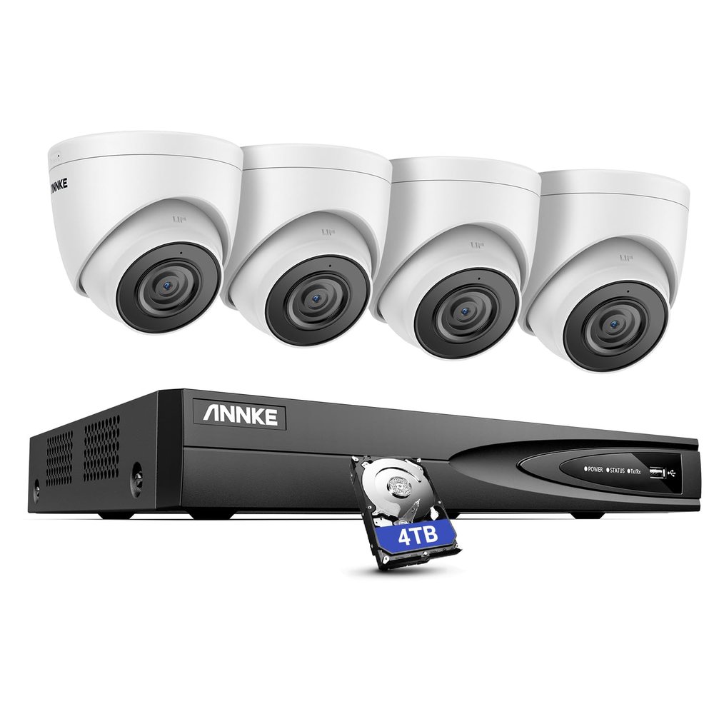 ANNKE 5MP Home Security Camera System, 12MP H.265+ NVR for 24/7 Reocrding, 4pcs 5MP 3K PoE IP Turret Camera Wired, Human&Vehicle Detection, IP67 Waterproof, Color Night Vision, 4TB HDD Included