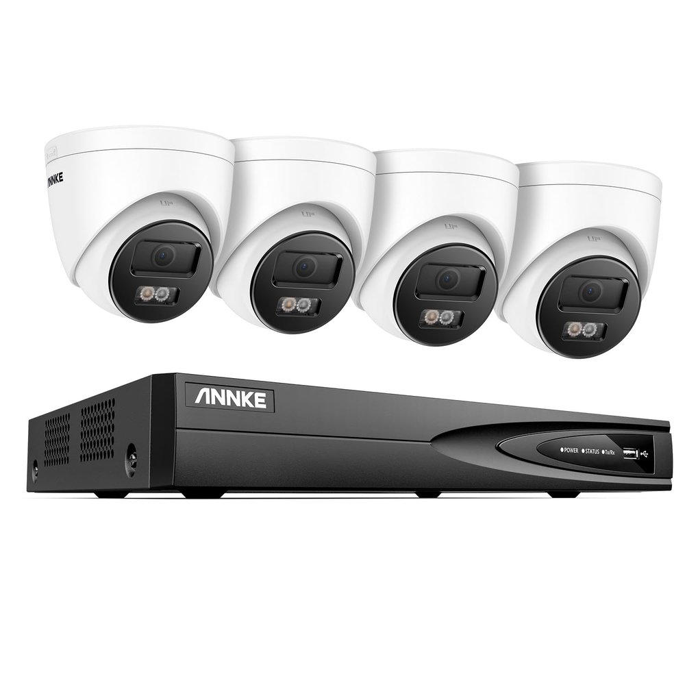 ANNKE 12MP PoE Security Camera System, 8CH NVR, 4 x 12MP UHD PoE Surveillance IP Turret Camera with Smart Dual Light, Human&Vehicle Detection, Color Night Vision, IP67, 6TB HDD Included
