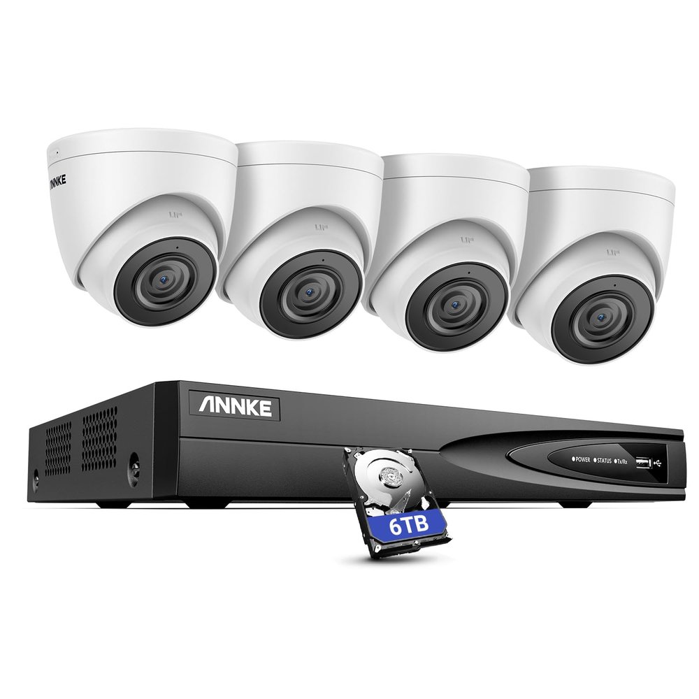 ANNKE 5MP Home Security Camera System, 12MP H.265+ NVR for 24/7 Reocrding, 4pcs 5MP 3K PoE IP Turret Camera Wired, Human&Vehicle Detection, IP67 Waterproof, Color Night Vision, 6TB HDD Included