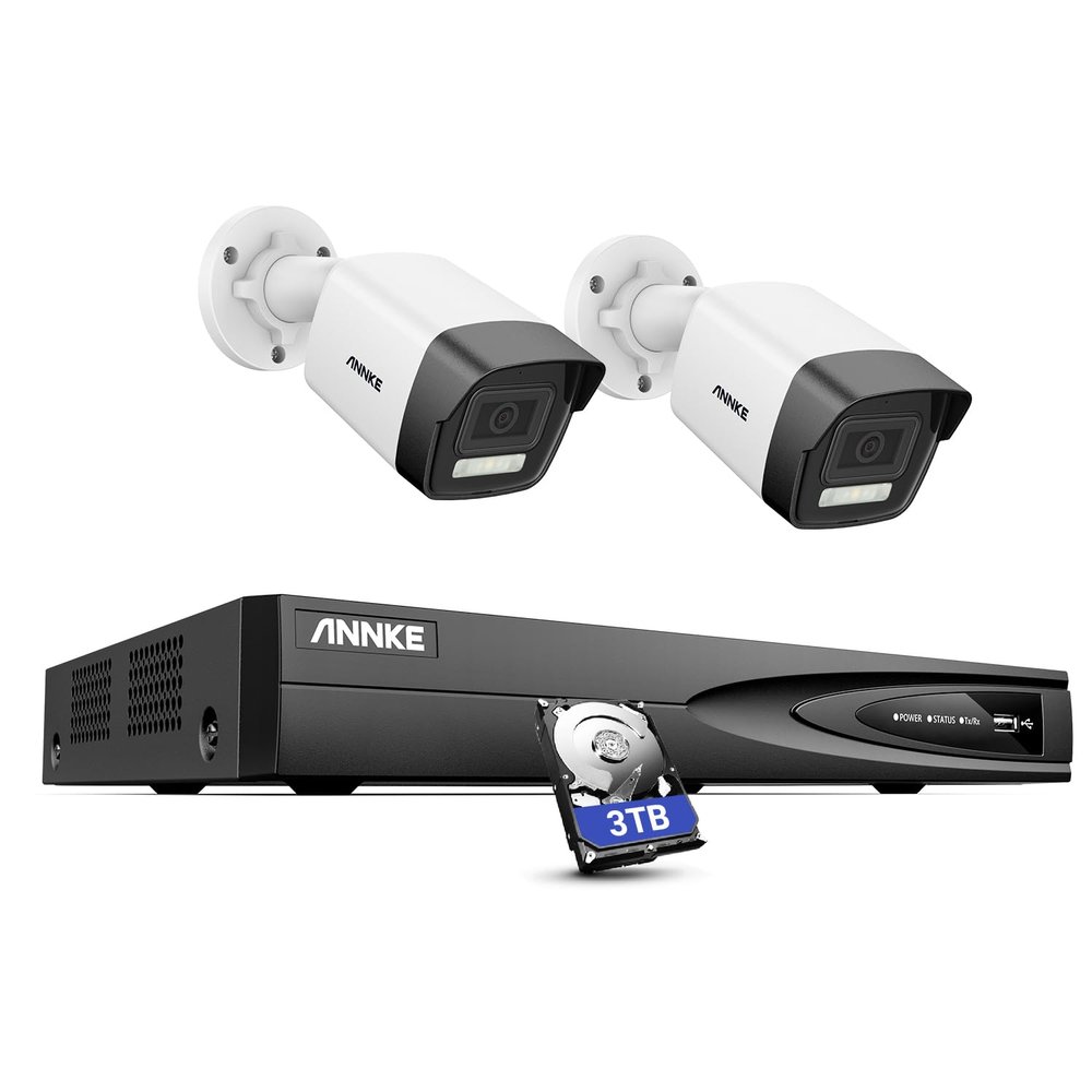 ANNKE 8MP PoE Security Camera System, 12MP H.265+ NVR, 2pcs 4K PoE Surveillance IP Bullet Camera with Smart Dual Light, Human&Vehicle Detection, Color Night Vision, IP67, 3TB HDD Included