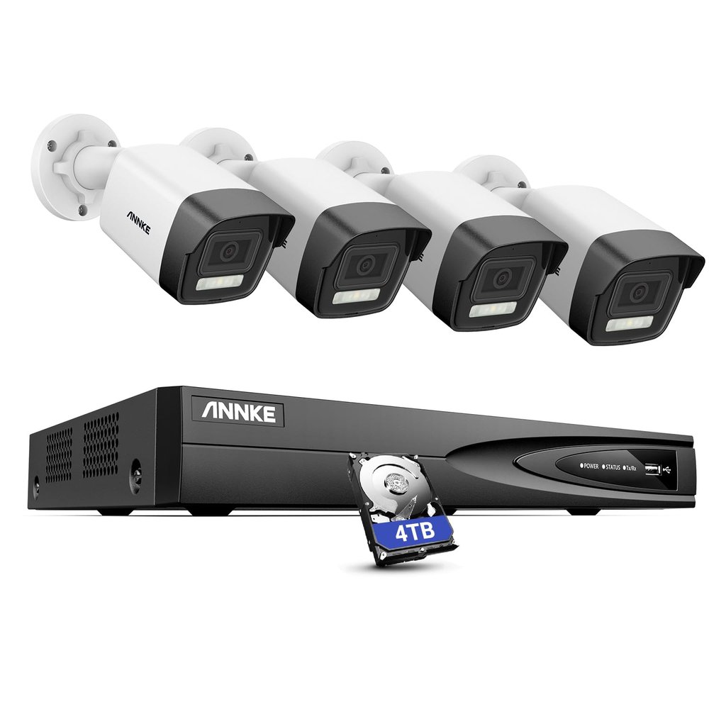 ANNKE 12MP PoE Security Camera System, 8CH NVR, 4X 12 Megapixel UHD PoE Surveillance IP Camera with Human&Vehicle Detection, Smart Dual Light, Color Night Vision, 4TB HDD Included