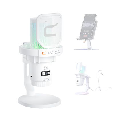 COMICA Ejoy Uni PRO(D) USB Wireless Gaming Microphone with Noise Cancellation, RGB Lights, Monitoring, Muting, Streaming Mic for Computer, PS5, PS4, Streaming, Podcast, Chat, Twitch, Discord(White)