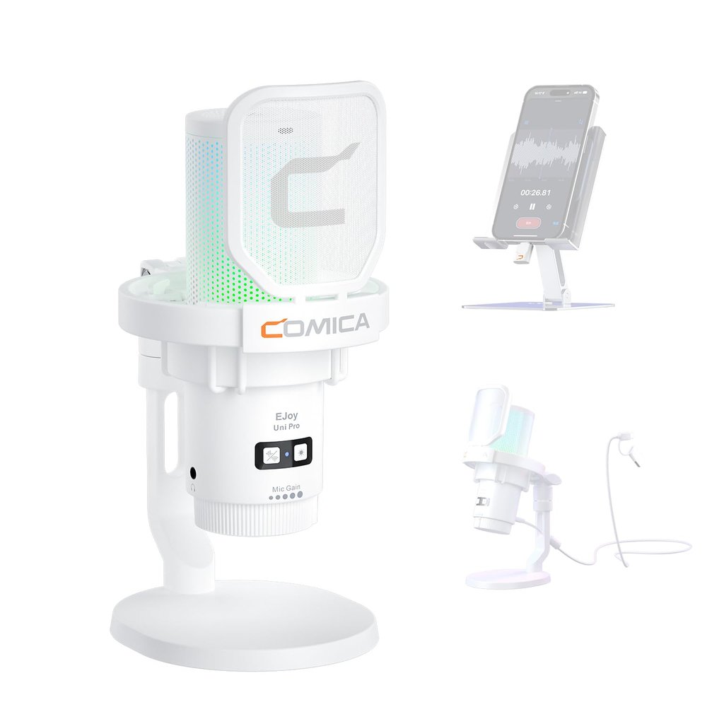 COMICA Ejoy Uni PRO(D) USB Wireless Gaming Microphone with Noise Cancellation, RGB Lights, Monitoring, Muting, Streaming Mic for Computer, PS5, PS4, Streaming, Podcast, Chat, Twitch, Discord(White)