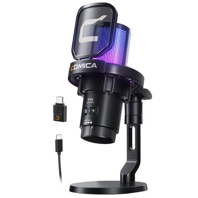 COMICA Ejoy Uni PRO(D) USB Wireless Gaming Microphone with Noise Cancellation, RGB Lights, Monitoring, Muting, Streaming Mic for Computer, PS5, PS4, Streaming, Podcast, Chat, Twitch, Discord(Black)