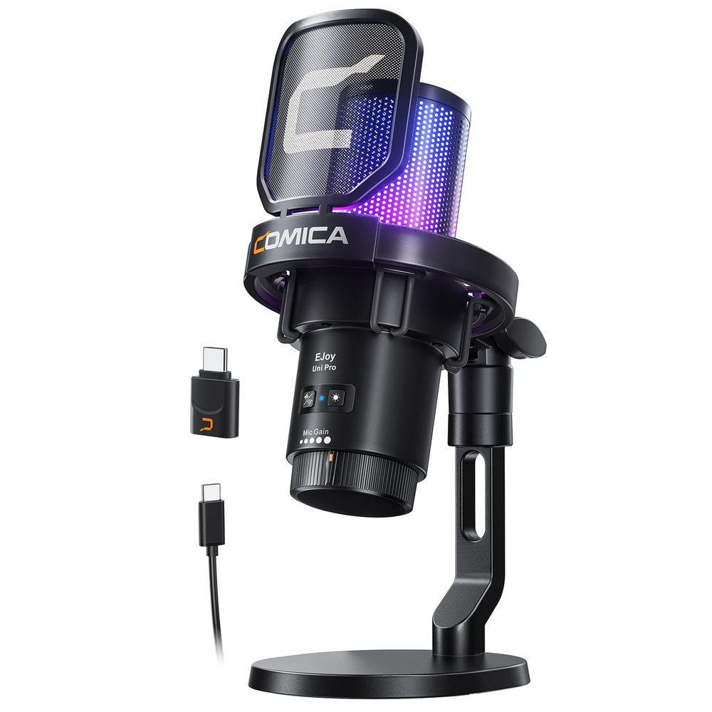 COMICA Ejoy Uni PRO(D) USB Wireless Gaming Microphone with Noise Cancellation, RGB Lights, Monitoring, Muting, Streaming Mic for Computer, PS5, PS4, Streaming, Podcast, Chat, Twitch, Discord(Black)