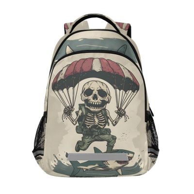 ALAZA Cartoon Skeleton Paratrooper in Army Fatigues Backpacks Travel Laptop Daypack School Book Bag for Men Women Teens Kids